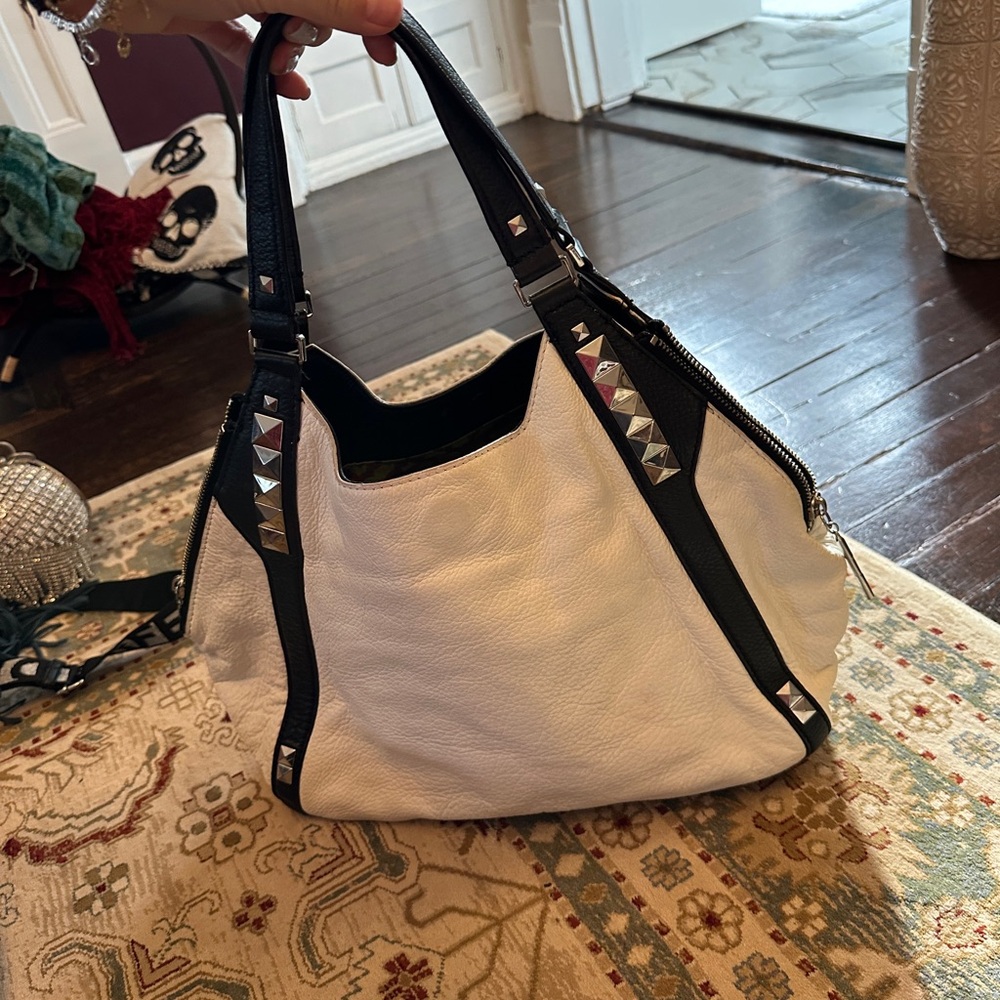 orYANY Two-Tone Leather Studded Shoulder Bag